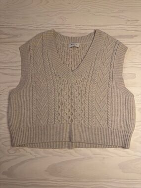 Aritzia Babaton Merino Wool Beige Cable-Knit V-Neck Sweater Vest